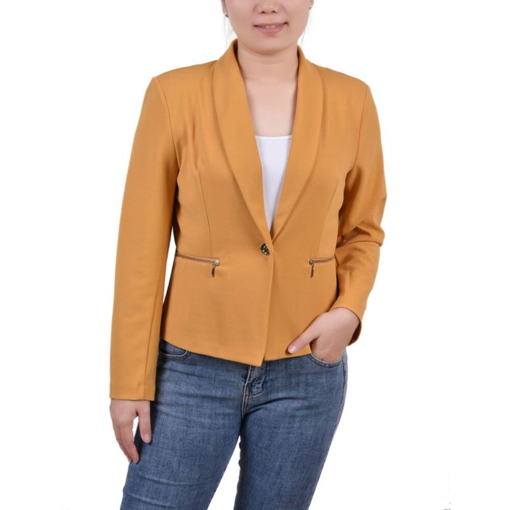 NY Collection Petite Cropped Long Sleeve Crepe Jacket